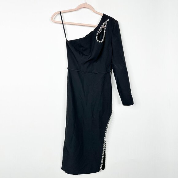 NWT Mac Duggal Studded Cut-out One-Shoulder Cocktail Dress Black 2 #A0312 - Picture 1 of 11